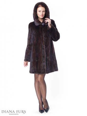 Норковая шуба с капюшоном классическая Т101 - магазин шуб Diana Furs