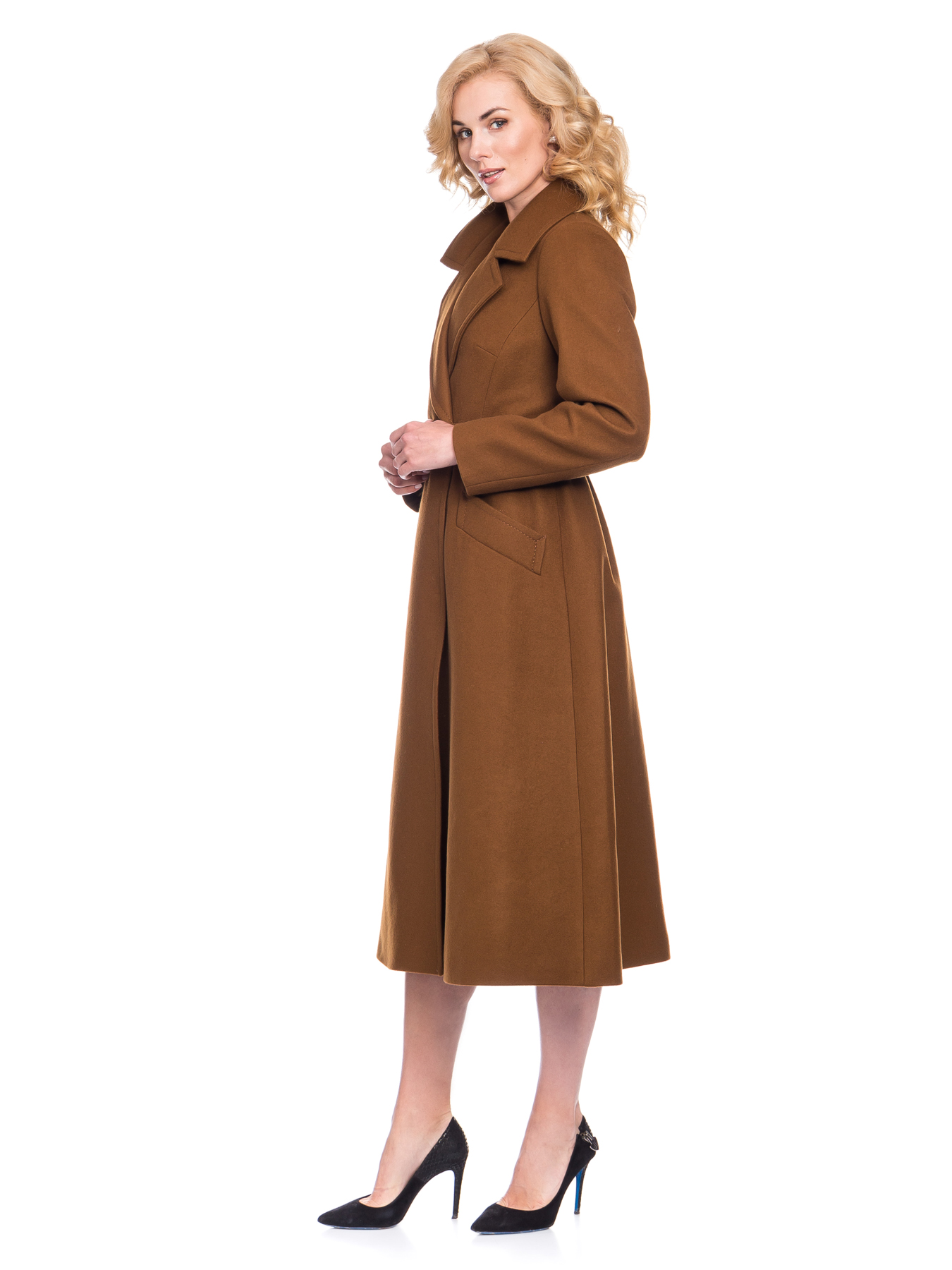 Женское демисезонное пальто из шерсти  с облегающей верхней частью и расклешенным низом