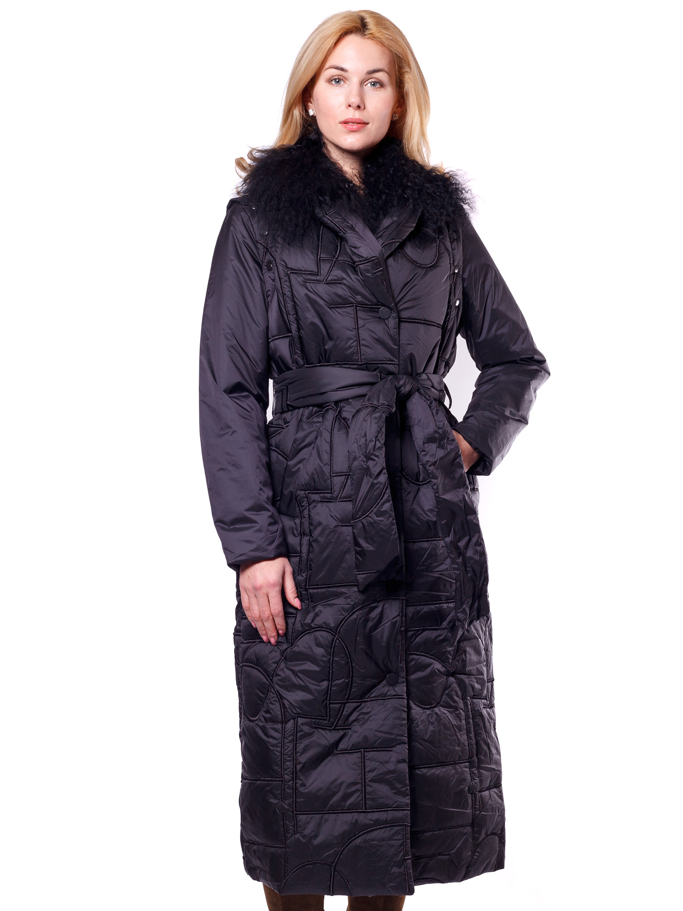 Женское длинное утеплённое балоневое стёганное пальто-трансформер