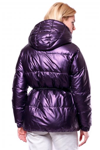 Куртка женская утеплённая зимняя с накладными карманами, с капюшоном и поясом
