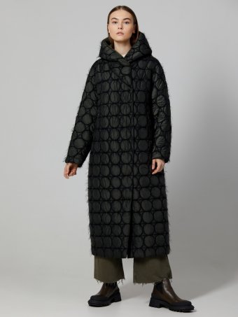 Женское длинное утеплённое пальто с мохеровой нитью