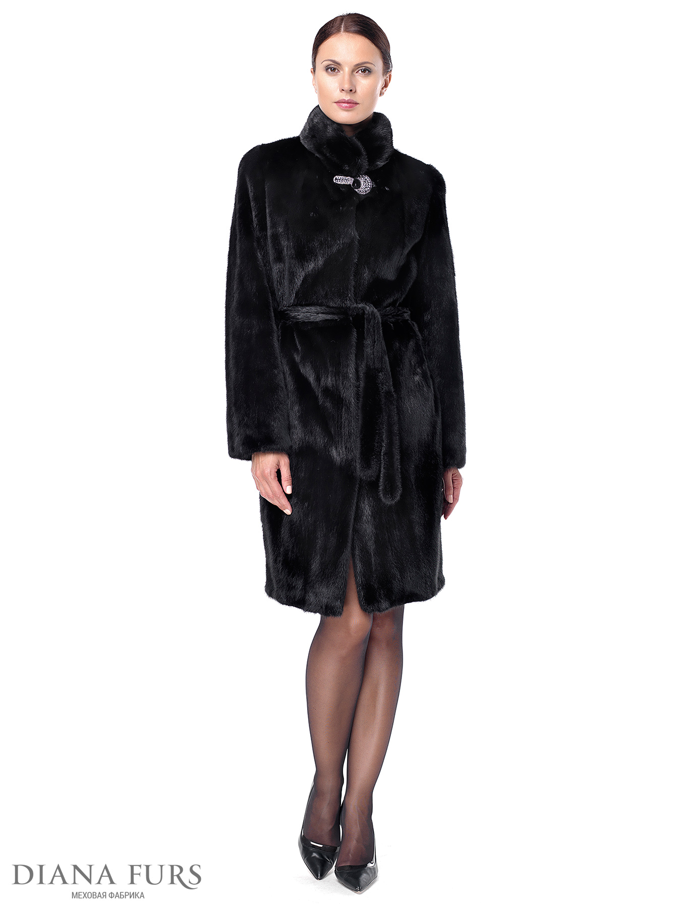 Французское пальто из норки с воротником-стойка, модель Френч