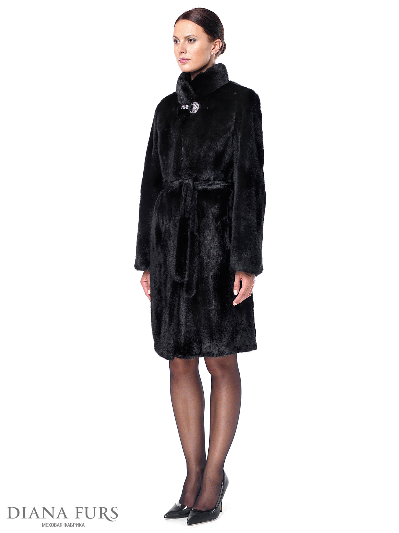 Французское пальто из норки с воротником-стойка, модель Френч