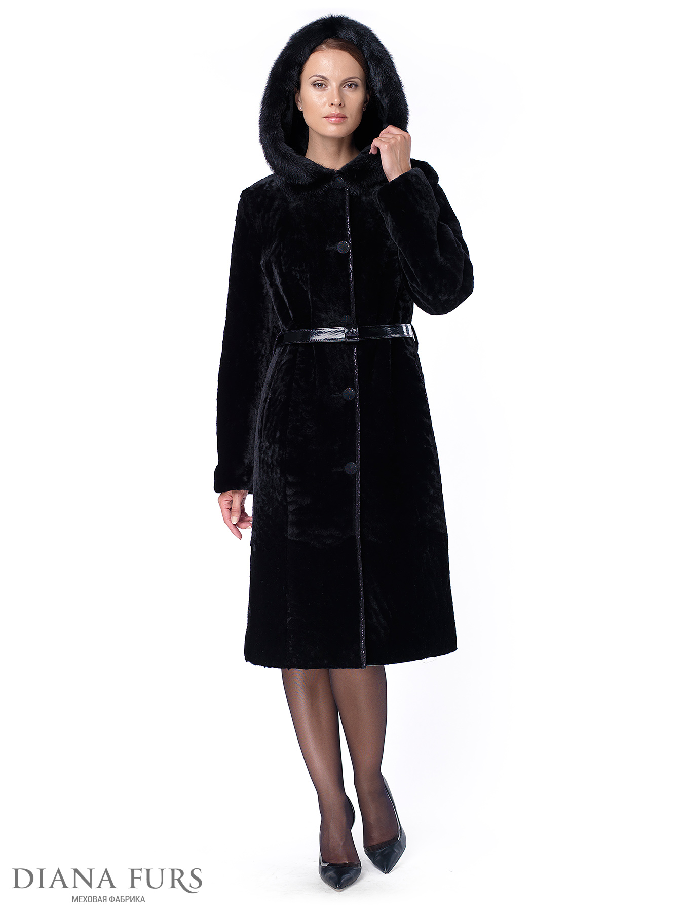 Французское пальто из мутона с капюшоном, модель 203-110